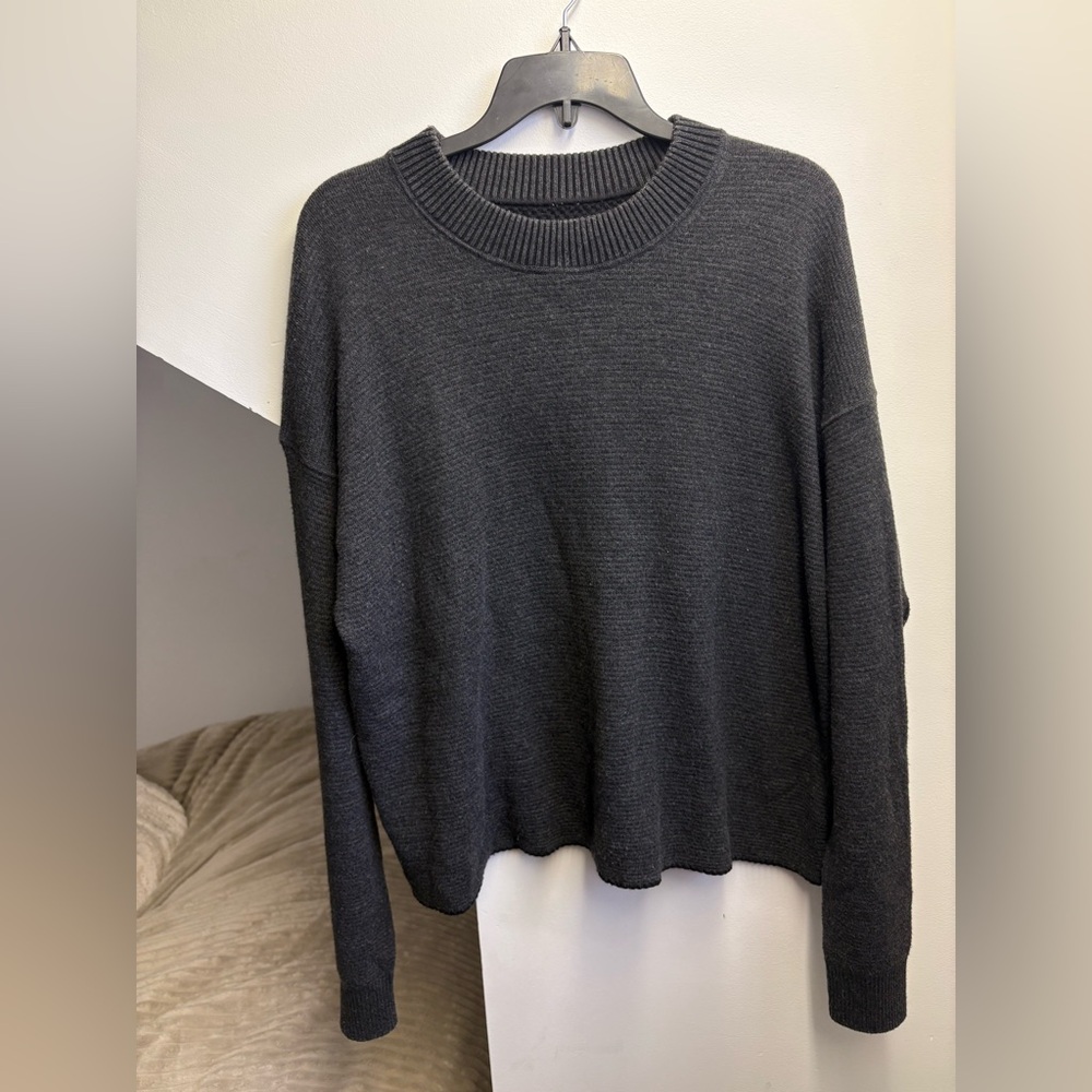 Lululemon Merino Wool-Blend Ribbed Crewneck Sweater Heathered Black - Size 10